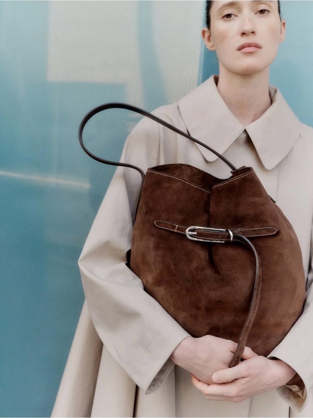 Liffner NWT belted bucket bag large saddle brown suede